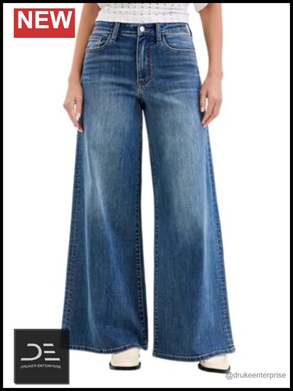 High Waisted Wide Leg Palazzo Stretch Cotton Blend Jeans